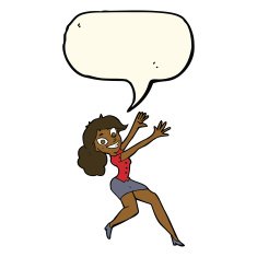 cartoon happy woman jumping with speech bubble N8