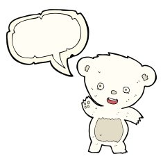cartoon waving polar bear with speech bubble N44