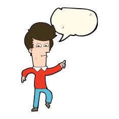 cartoon man pointing with speech bubble N137