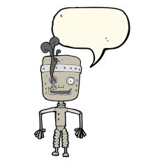 cartoon malfunctioning robot with speech bubble N4