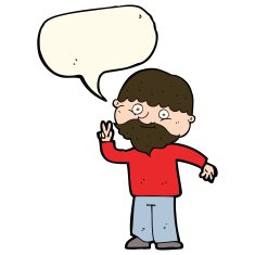 cartoon man giving peace sign with speech bubble N38