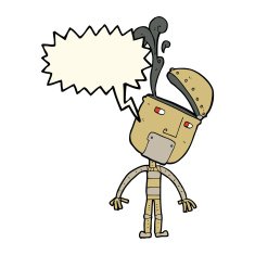 cartoon robot with open head speech bubble N4