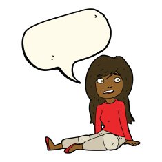 cartoon girl sitting on floor with speech bubble N8