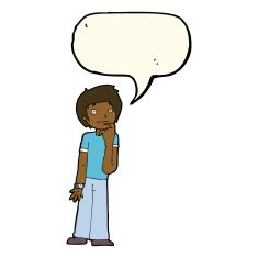 cartoon boy wondering with speech bubble N8