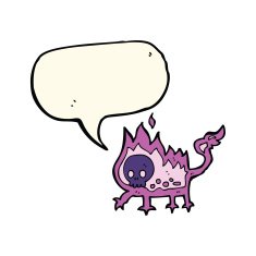 cartoon little imp with speech bubble N9