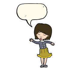 cartoon waving woman with speech bubble N93