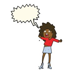 cartoon woman having trouble walking in heels with speech bubble N7