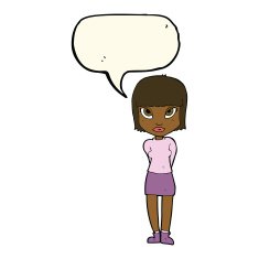 cartoon woman standing with speech bubble N15