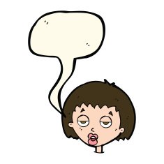 cartoon bored woman with speech bubble N20