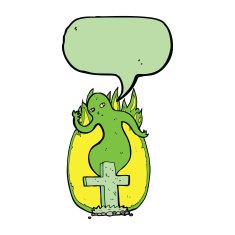 cartoon ghost rising from grave with speech bubble N18
