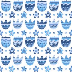 Floral blue seamless pattern on white background