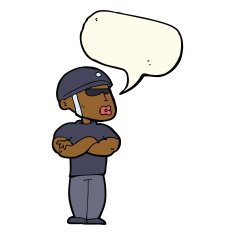 cartoon security guard with speech bubble N7
