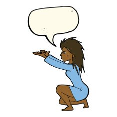 cartoon woman casting spell with speech bubble N4