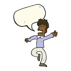 cartoon man panicking with speech bubble N40