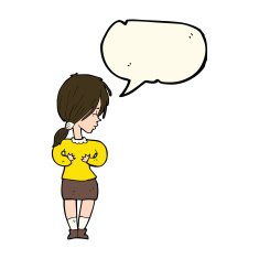 cartoon shy woman with speech bubble N36