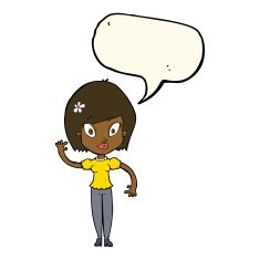 cartoon pretty woman waving with speech bubble N62
