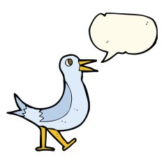 cartoon walking bird with speech bubble N13