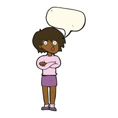 cartoon woman wit crossed arms with speech bubble N8