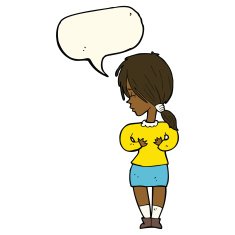 cartoon shy woman with speech bubble N37
