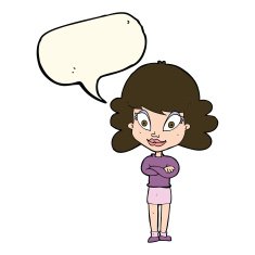 cartoon happy woman with folded arms speech bubble N15