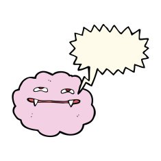 cartoon pink fluffy vampire cloud with speech bubble N4