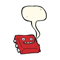cartoon computer chip with speech bubble N4