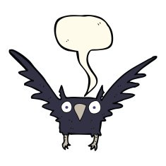 cartoon spooky bird with speech bubble N7