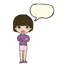 cartoon woman with folded arms speech bubble N22