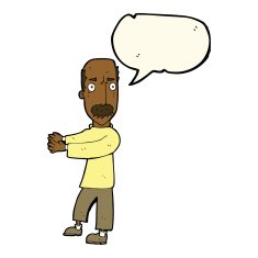 cartoon balding man explaining with speech bubble N8