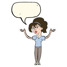 cartoon woman raising hands in air with speech bubble N14