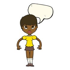cartoon woman looking annoyed with speech bubble N8