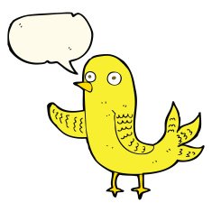 cartoon waving bird with speech bubble N14