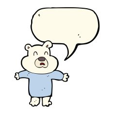 cartoon unhappy polar bear with speech bubble N8