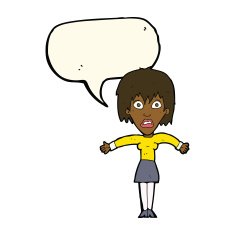cartoon shocked woman with speech bubble N73
