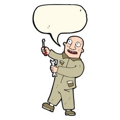 cartoon mechanic with speech bubble N7