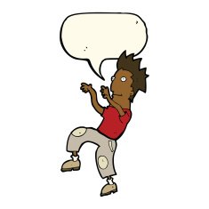 cartoon happy man doing funny dance with speech bubble N15