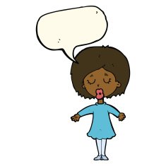 cartoon woman in dress with speech bubble N29