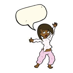 cartoon frightened woman with speech bubble N20