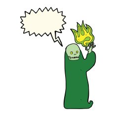 cartoon waving halloween ghoul with speech bubble N7