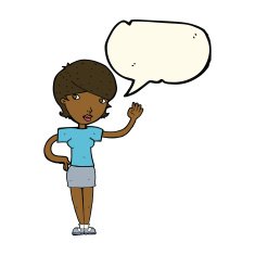 cartoon woman waving with speech bubble N254