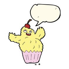 cartoon cupcake monster with speech bubble N8