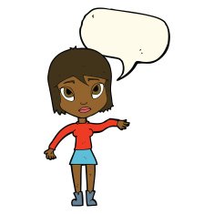 cartoon woman waving hand with speech bubble N8