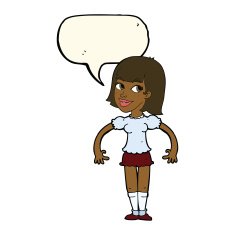cartoon woman shrugging shoulders with speech bubble N345