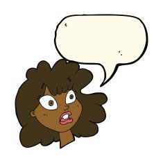 cartoon shocked female face with speech bubble N8
