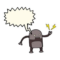 funny cartoon robot with speech bubble N35