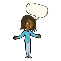 cartoon woman shrugging shoulders with speech bubble N346
