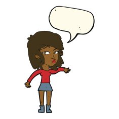 cartoon woman playing it cool with speech bubble N7