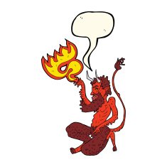 cartoon traditional devil with speech bubble N7