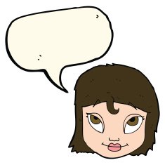 cartoon woman smiling with speech bubble N7