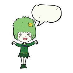cartoon happy vampire girl with speech bubble N27